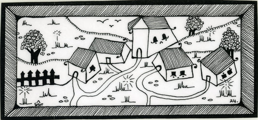 Five houses and a fence