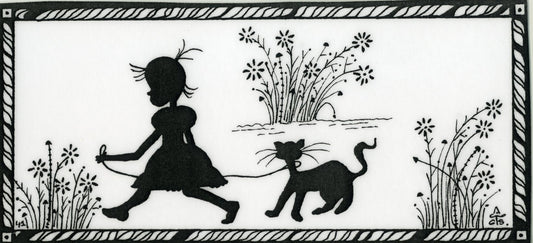 Girl walking the cat